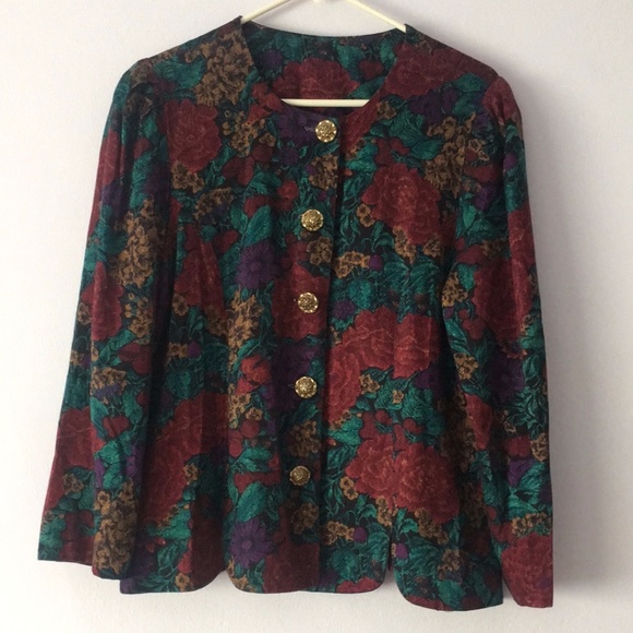 🪴 Vintage Floral Print Herringbone Button Up Top - Picture 5 of 15